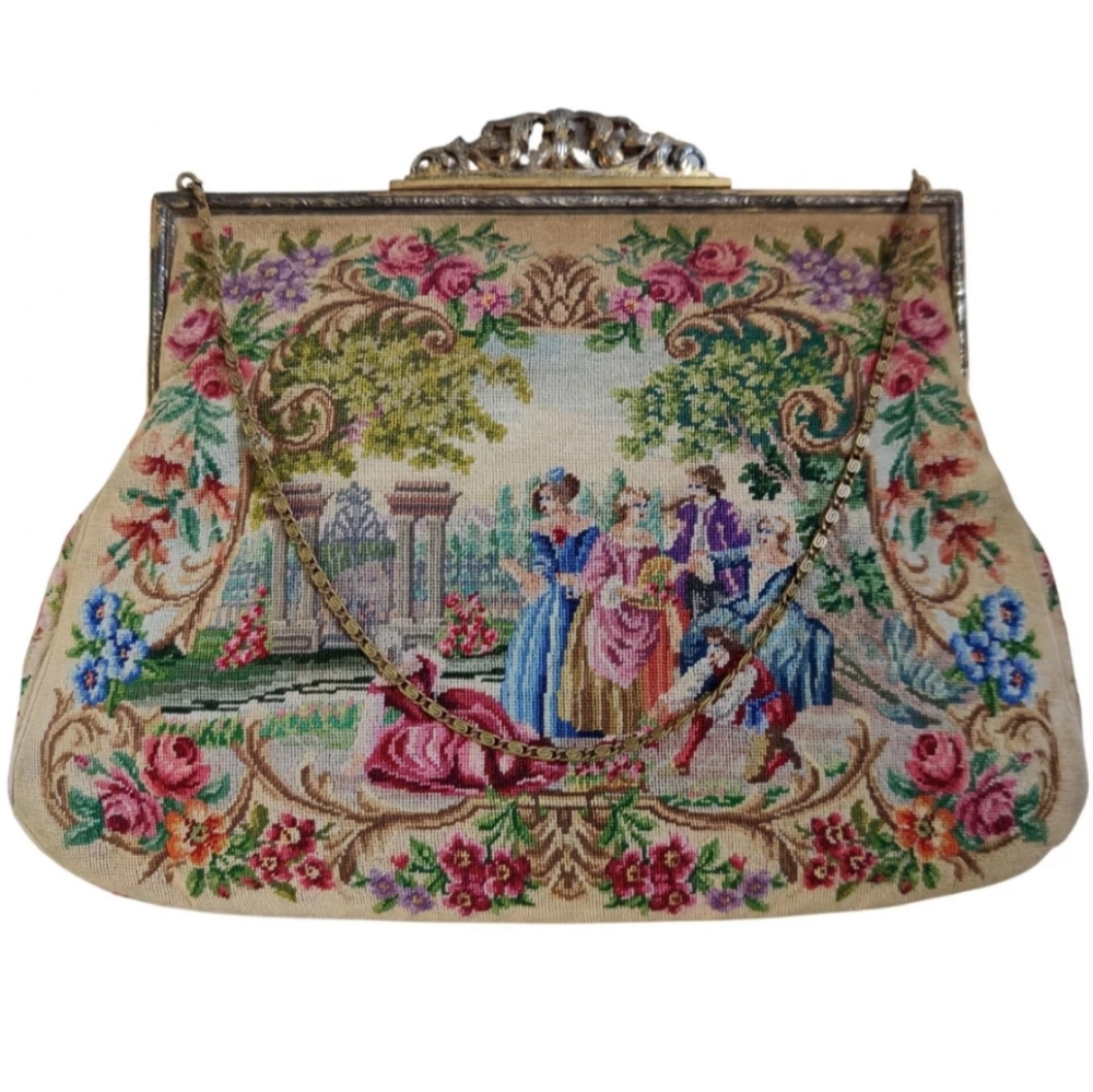 Antique Morabito France Petit Point Hand Embroidered Evening Bag Clutch